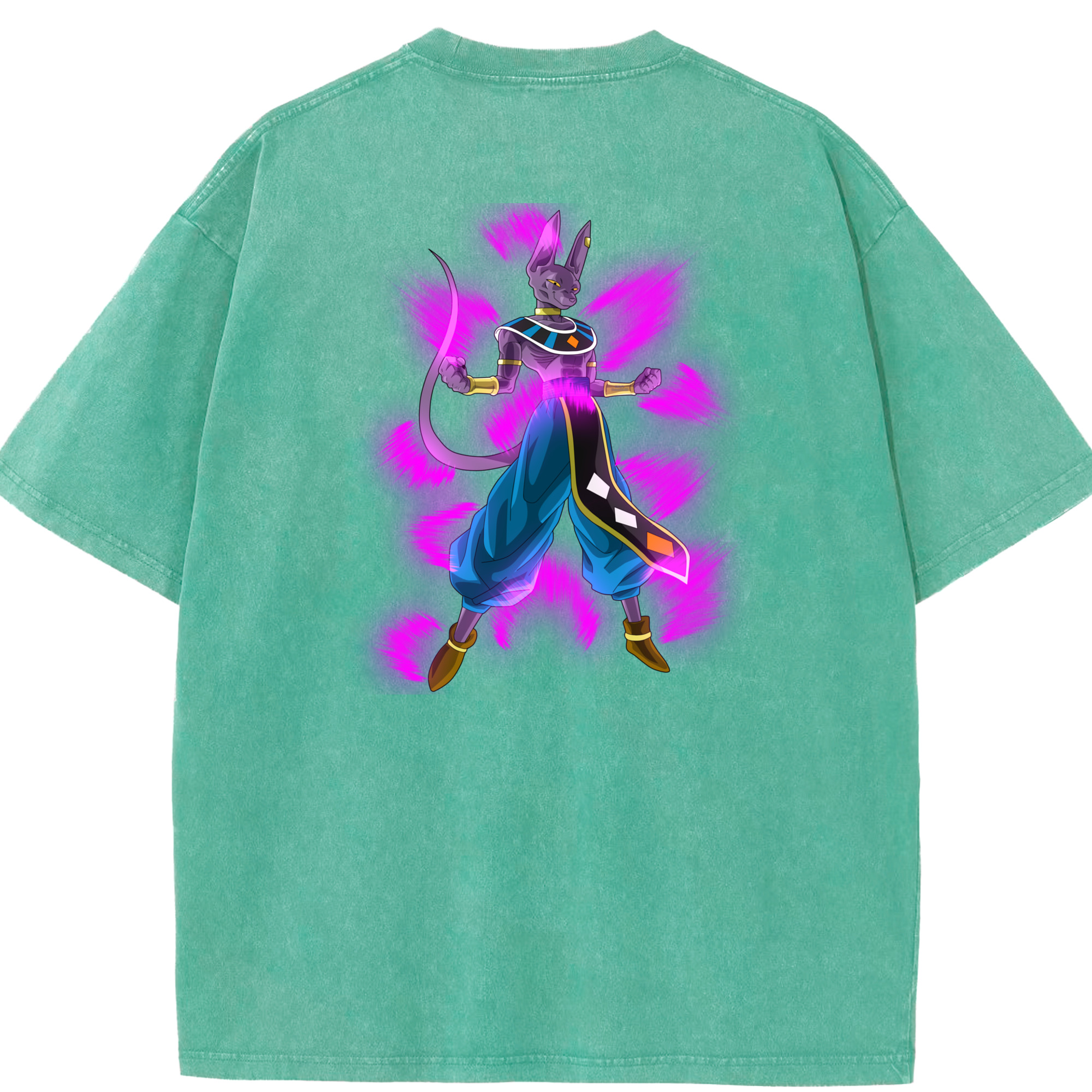 （画像用） ドラゴンボール ビルス 破壊神ビルス DRAGON BALL Beerus Birusu 綿100% ヴィンテージ風 半袖Tシャツ（背面プリント）
